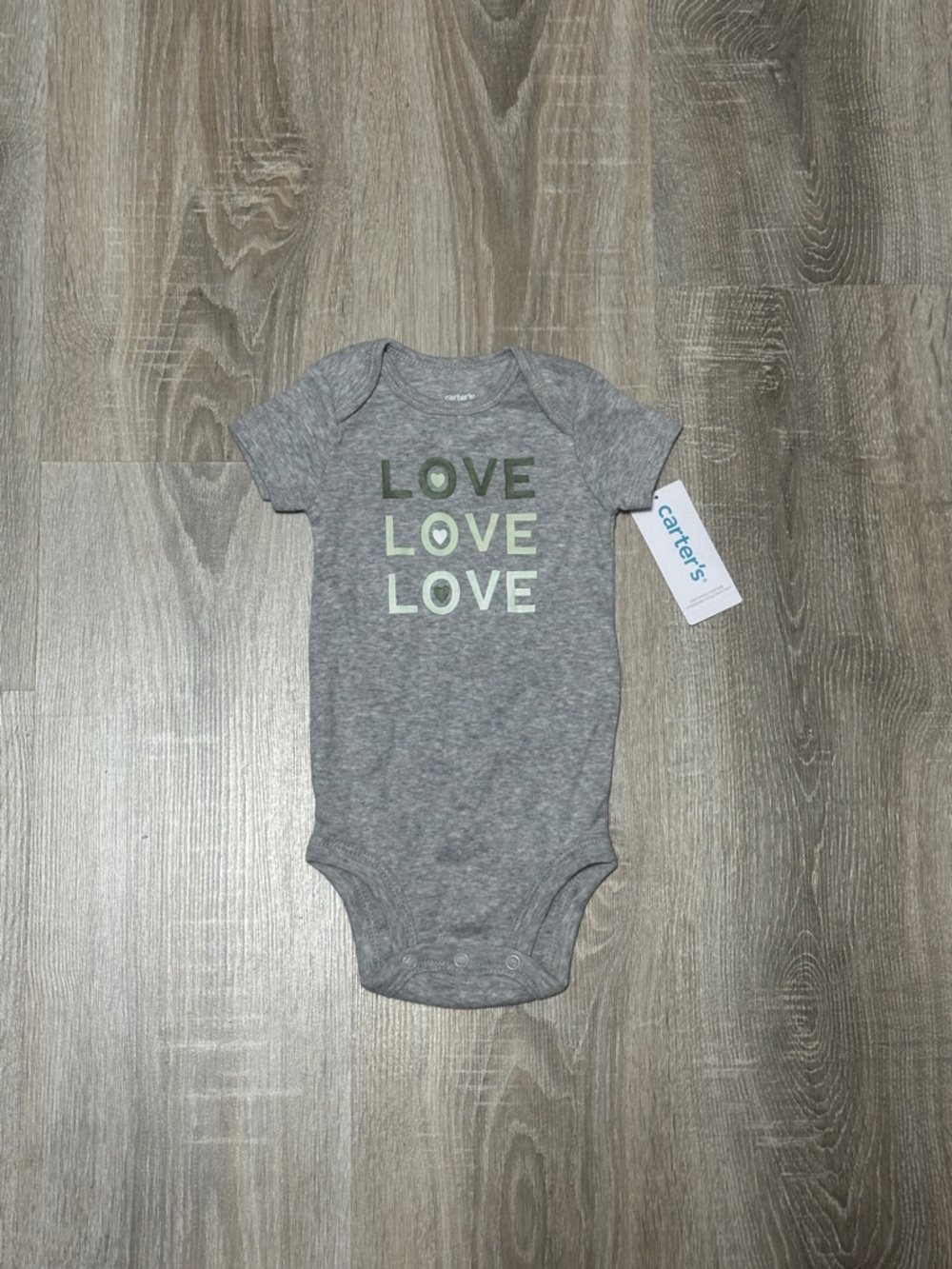 Carter's Grey Short-Sleeve Baby One-Piece with 'LOVE' Print